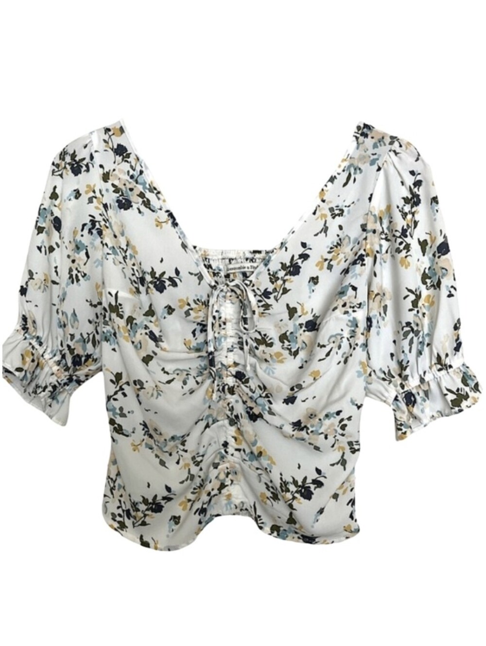 Abercrombie & Fitch White Floral Smocked Puff-sleeve Blouse Women's Medium